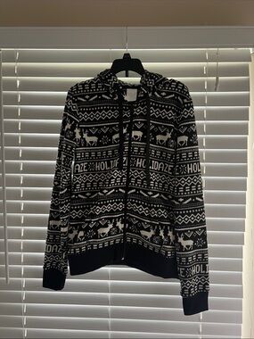 Aeropostale Holidaze Black and White Holiday Christmas Zip-Up Hoodie Size S